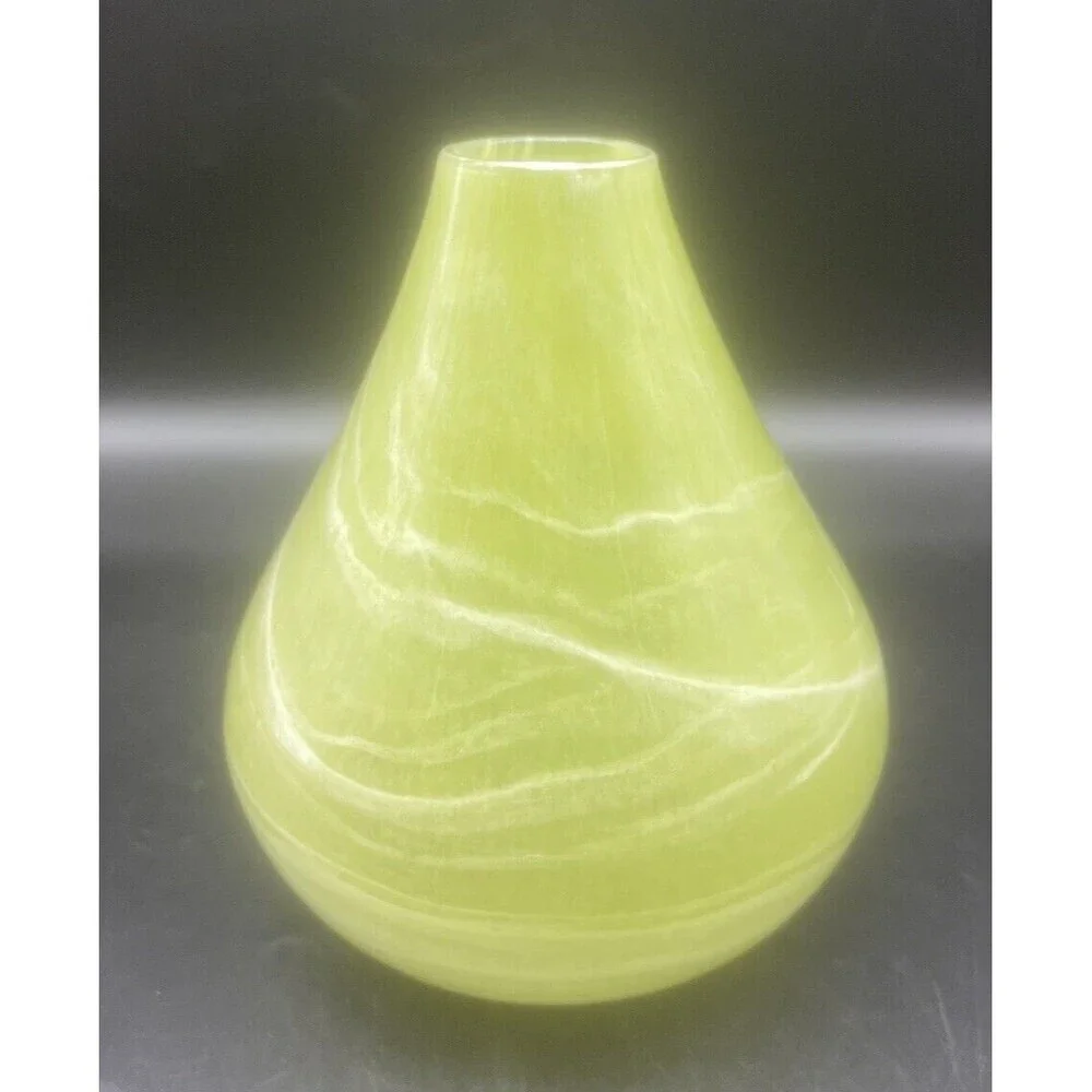 GREEN W/ WHITE Swirl Art Glass Tear Drop Bulb Ando‎ Vase Portugal 8”
